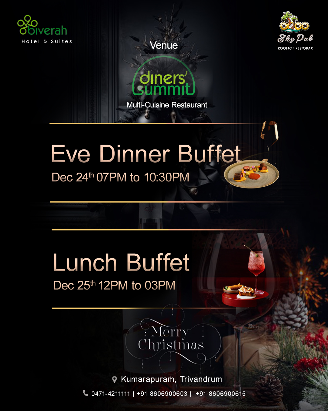 Eve Dinner Buffet Christmas at Biverah Hotel Suites Trivandrum Thiruvanthapuram