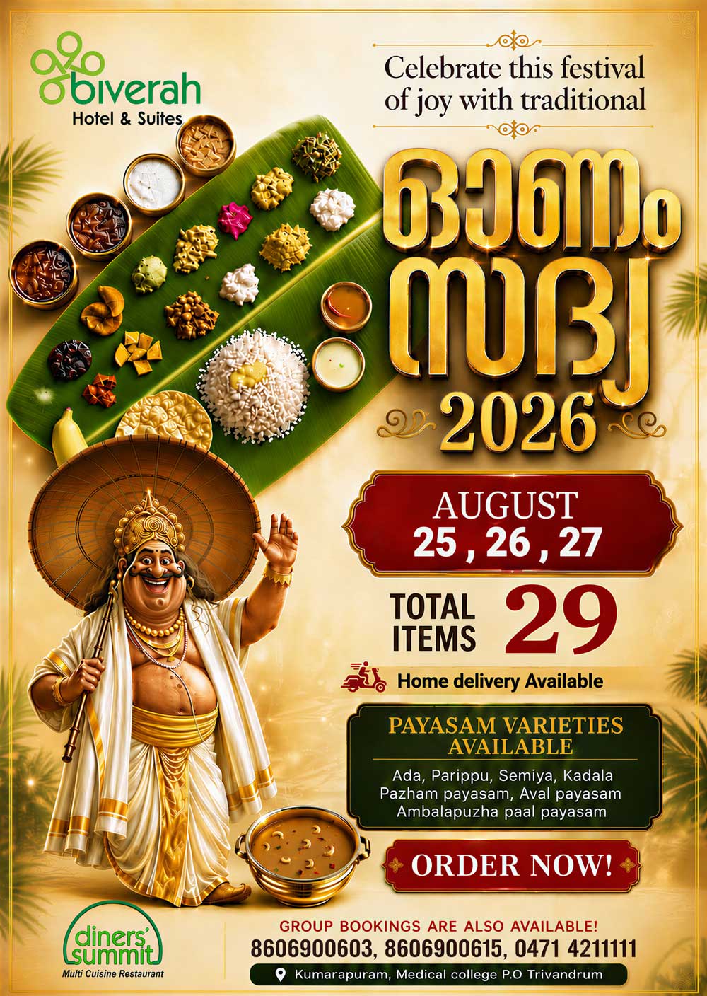 Onam Sadya 2026 at Biverah Hotel & Suites